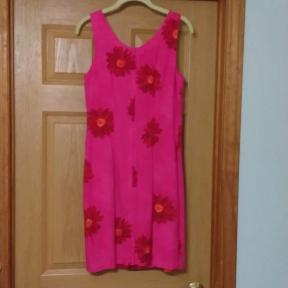 BYER STUDIO CALIFORNIA PINK,RED FLORAL,LINED,FULL ZIP SHIFT DRESS - Picture 5 of 5